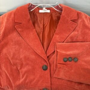 Dressbarn‎ Women XL Corduroy Blazer Jacket Orange Single Button Pockets